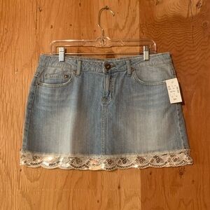 NWT YMI Mini Jean Skirt with lace hem 13 juniors